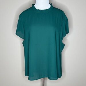 Womens georgette short cape sleeve green blouse ruffled neck size 4XL.